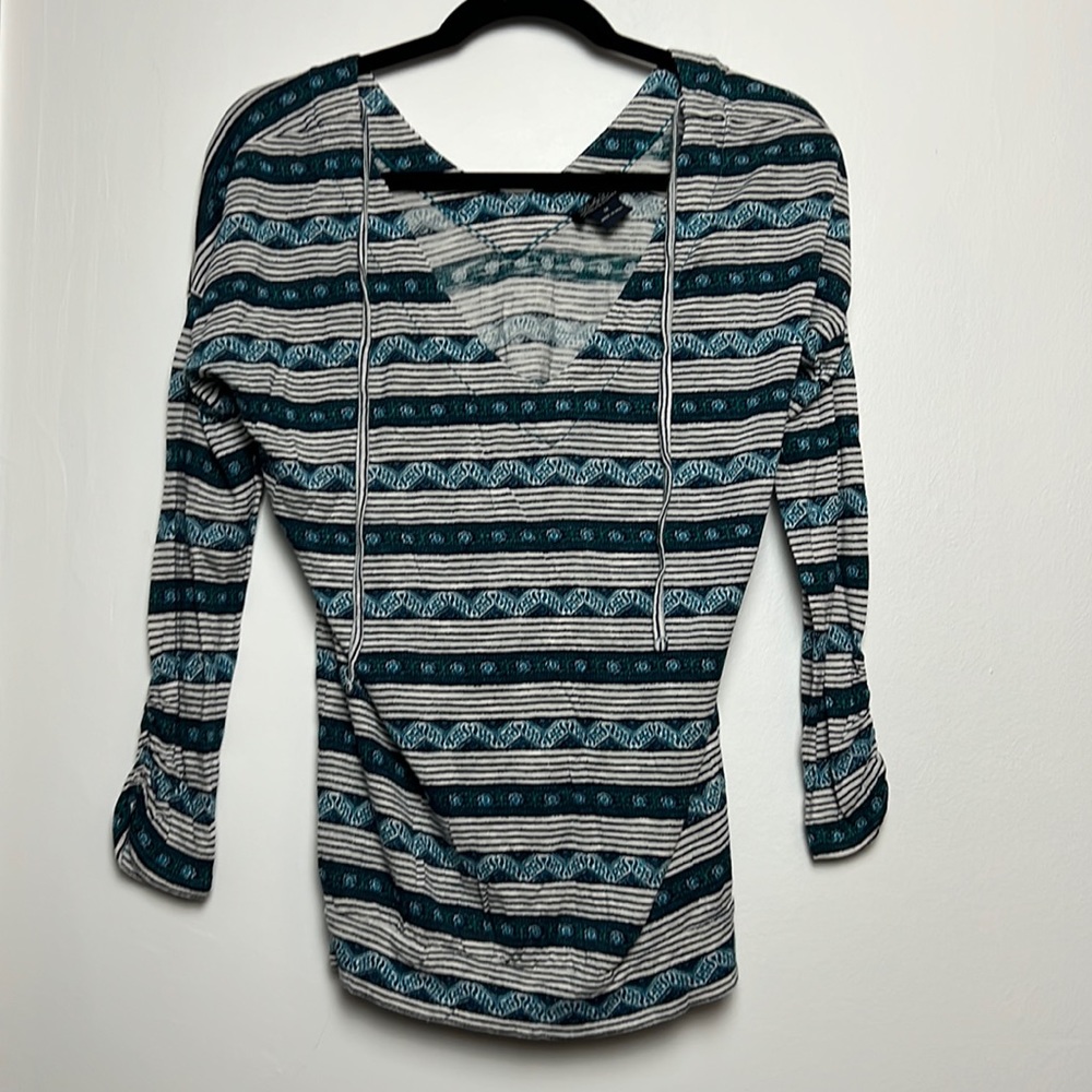 Lucky Brand V-Neck Long Sleeve Patterned Top